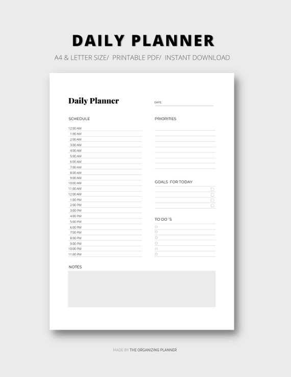 Printable Daily Planner/ Everyday Planner/ Timetable Planner Etsy