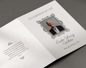 Classic Funeral Brochure, Editable Funeral Program Template, Celebration of Life, Foldable Obituary Template, Printable Canva Template