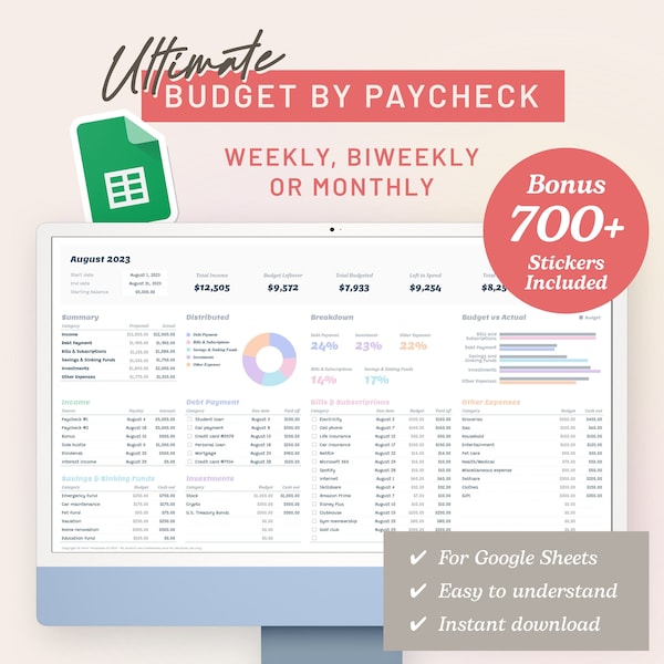 Paycheck Budget Planner Spreadsheet Bi Weekly Fortnightly & Monthly Budget By Paycheck Google Sheets Monthly Budget Spending Tracker