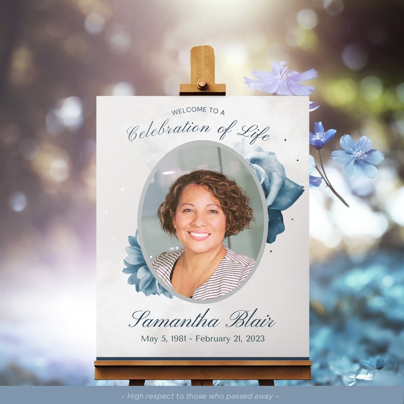Editable Funeral Poster Template, Floral in Loving Memory Sign, Life Celebration Sign, Printable ...