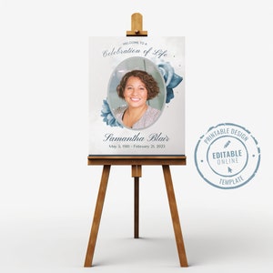Editable Funeral Poster Template, Floral in Loving Memory Sign, Life Celebration Sign, Printable ...