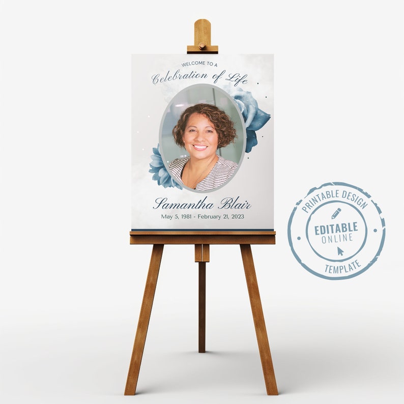 Editable Funeral Poster Template, Floral in Loving Memory Sign, Life Celebration Sign, Printable ...