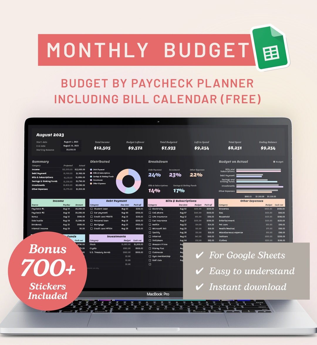 Budget Planner for Google Sheets Monthly Budget Spreadsheet - Etsy