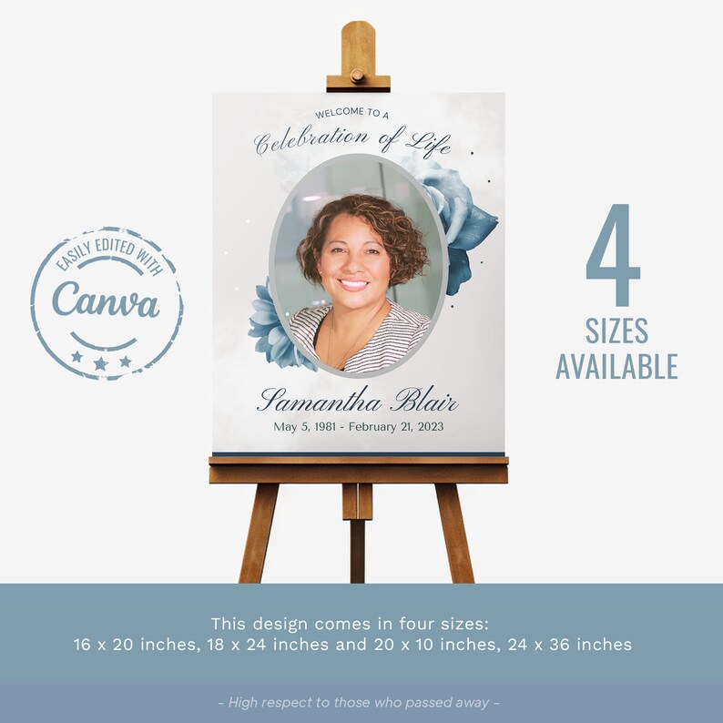 Editable Funeral Poster Template, Floral in Loving Memory Sign, Life Celebration Sign, Printable ...