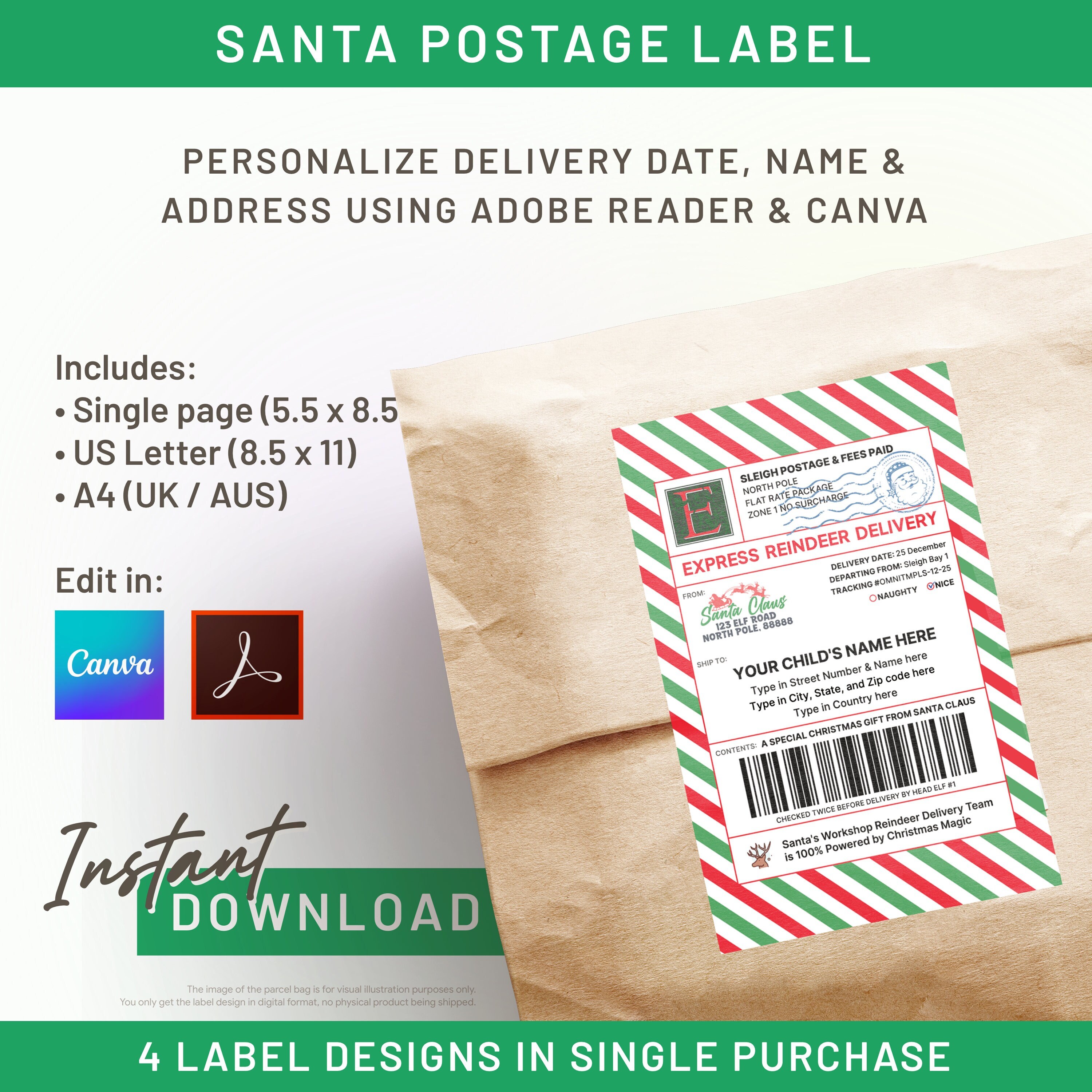 Editable Santa Shipping Label Printable From Santa Stickers - Etsy