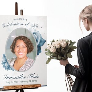 Editable Funeral Poster Template, Floral in Loving Memory Sign, Life Celebration Sign, Printable ...