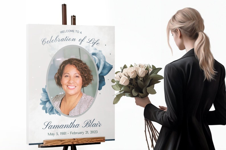 Editable Funeral Poster Template, Floral in Loving Memory Sign, Life Celebration Sign, Printable ...