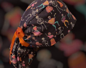 day of the dead dancing skeleton ponytail scrub cap