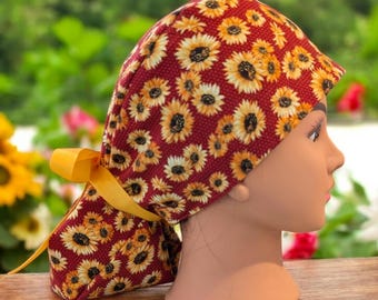 sunflowers ponytail scrub cap