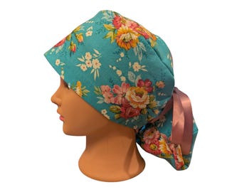 floral ponytail scrub cap