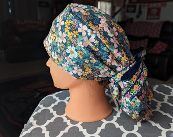 Flowers ponytail scrub cap