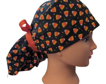 Candy corn ponytail scrub cap