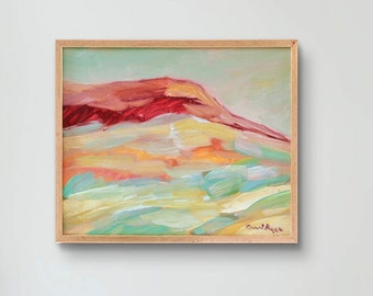 Peinture suédoise de montagne - huile expressive de paysage de montagne de couleur vive et claire | Signé et encadré - cadeau d'art