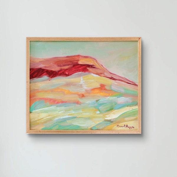 Swedish Mountain Painting - bright and light colored expressive mountain landscape oil | Signed  and Framed - art gift