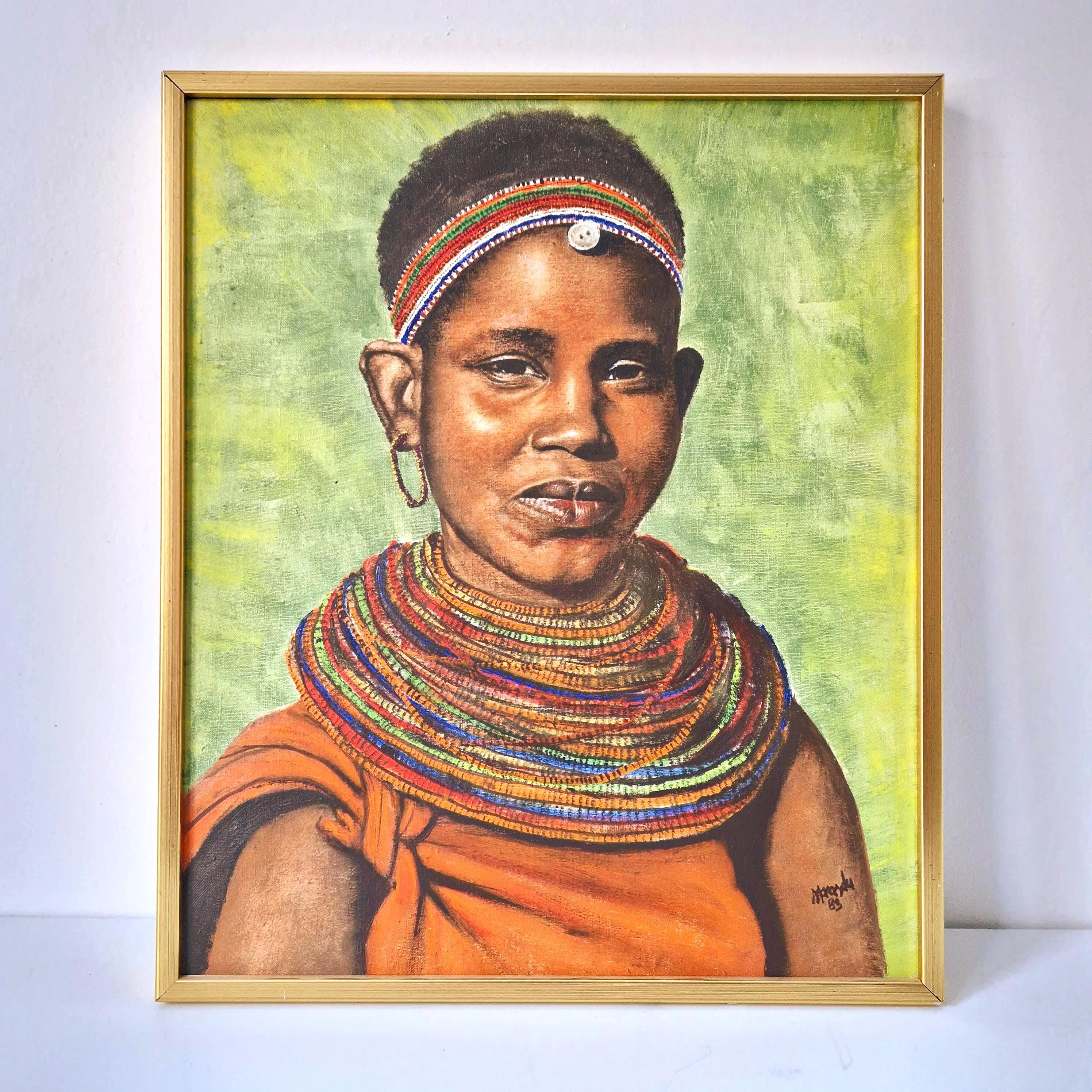 Maasai Woman portrait Painting | Expressive & Soulful Art | Framed, 37.5 x 44.5 cm | Original Painting Duty Free USA