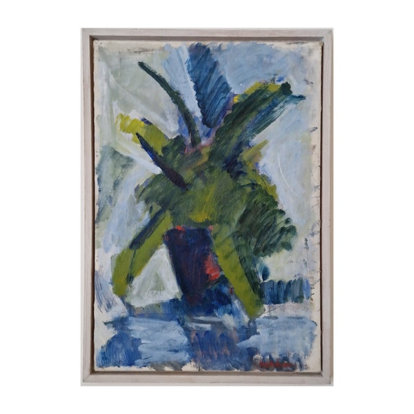 Expressive Abstract Oil Painting | Abstract Still Life, Abstract plant in vase, made by Swedish artist Hans Wilhelmsson
