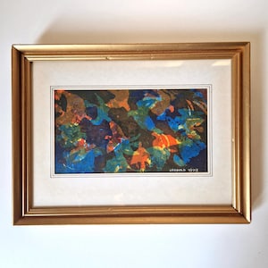 Original Abstract Mixed Media by Leopold Fare – Swedish Artist | Framed Watercolor on Paper | 20 x 30 cm | Contemporary Art