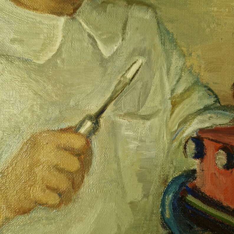 Cute Girl Original Oil Painting in Frame Portrait of a Playing Child by