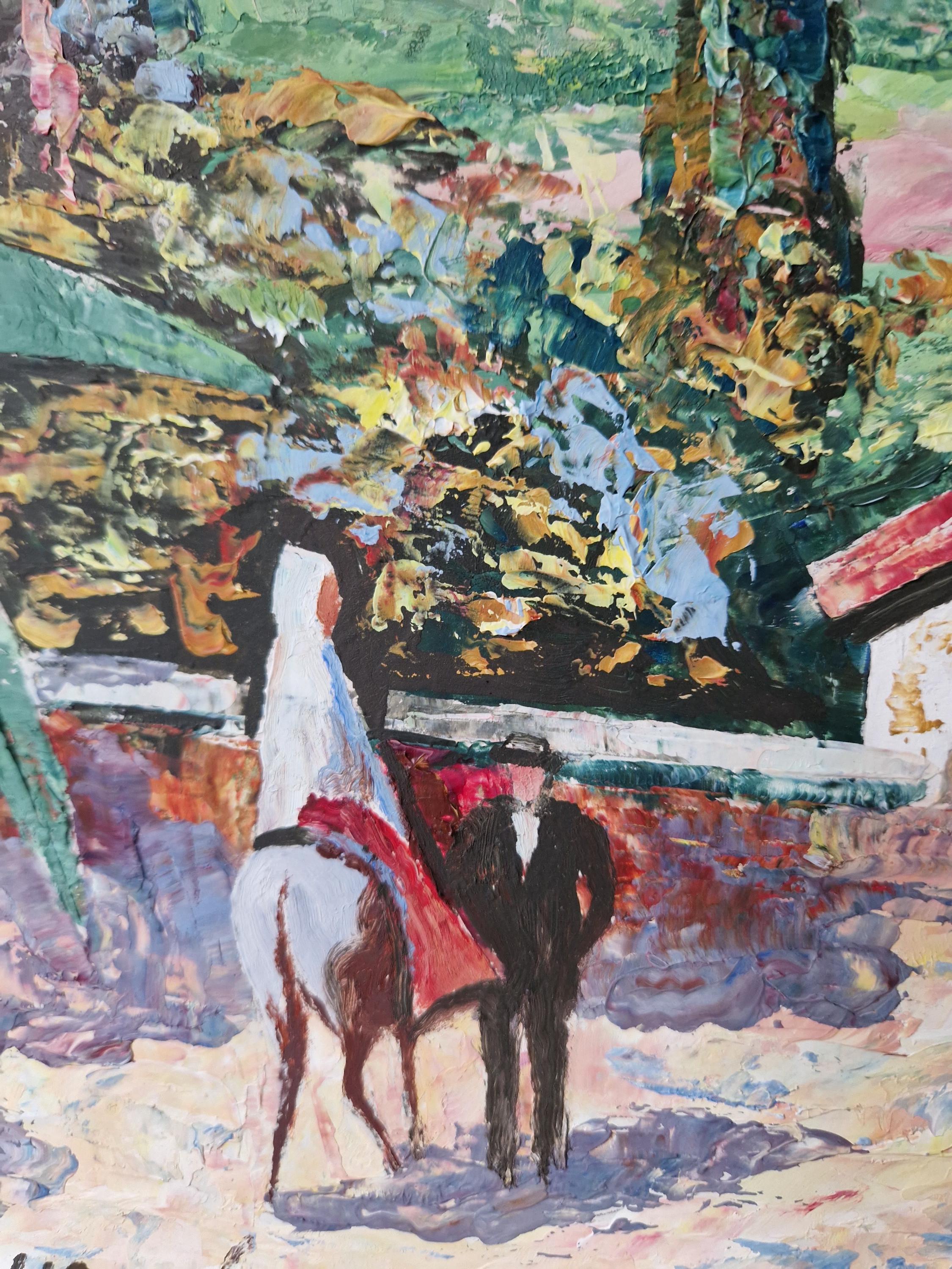 ヴィンテージ地中海油絵、1962年署名入りアートワーク、額入り風景画