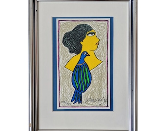 Corneille "Woman with bird" - signed and dated (19)96