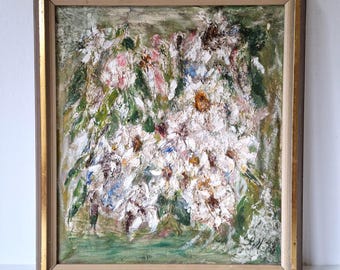 Pintura al óleo abstracta con textura: 18,3 x 16,1 pulgadas, enmarcada.