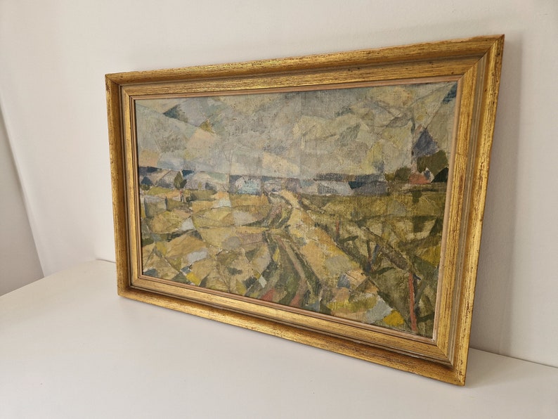 Cubist Landscape, Oil on Canvas in Frame, Listed Artist, Ready to Hang