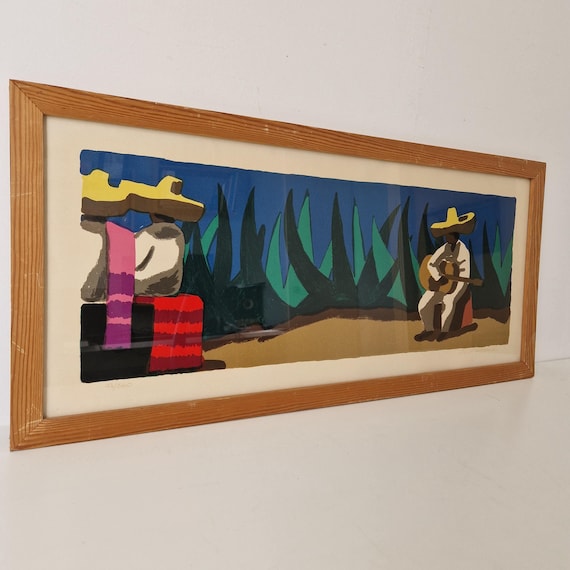 Lars Norrman 『Dorande Inuit』　リトグラフ Signed Lars Norrman Serigraph: Vintage IKEA Mexican Scene Framed