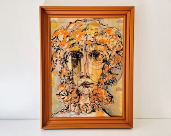 Expressive modern figurative portrait in Mixed Media - Framed - by Mattias van der Straaten - Gift Duty Free USA
