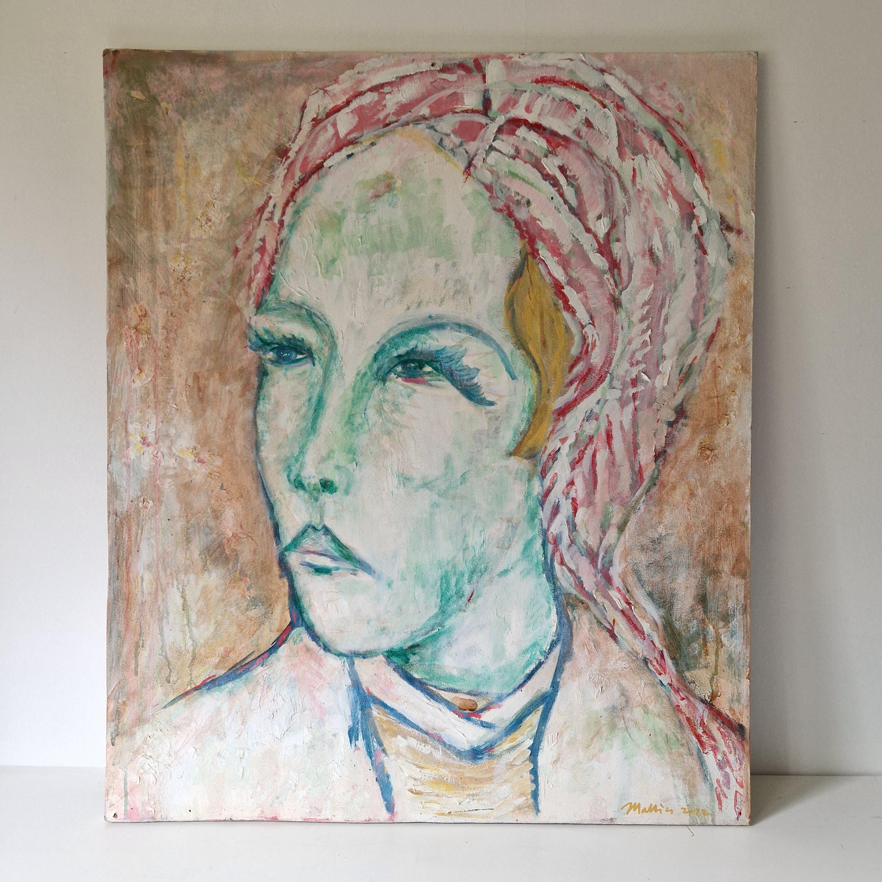 表現力豊かな抽象肖像画 - 女性 - 現代油絵 - 66.5 x 80 cm - Etsy 日本