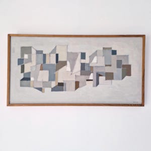 Mid-Century Swedish Abstract Oil Painting by AHN Lund | Geometric Modernist Art in Earth Tones, Framed 79.5×41.5 cm Duty Free USA