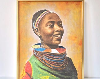 Maasai Woman portrait painting | Expressive & Soulful Art | Framed | 36.5 x 45.5 cm Duty Free USA
