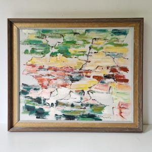 Original Abstract Landscape Oil Painting by Klas Engman | Swedish Modernist Art | Vintage mid-century art, 52.5 x 44 cm | Duty Free USA