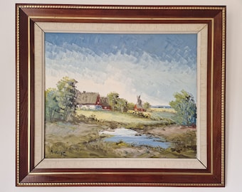 Vintage Countryside Painting - Charming Rural Scene in Elegant Frame