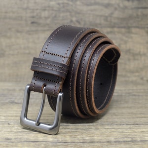 Full Grain Leather Edge Stitched 38mm Belt by Ashford Ridge (1.5&quot;) in Brown