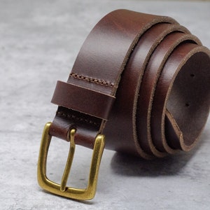 Full Grain Leather 34mm Belt with Brass Colour Buckle by Ashford Ridge (1.25") in Antique Brown