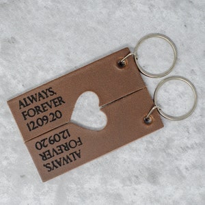 Personalised 'Always Forever' Heart Key Ring Set 3rd Wedding Anniversary Gift Valentines Keyring