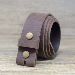 Full Grain Leather Snap On Belt by Ashford Ridge 40mm (1.5&quot;) in Vintage Brown with Press Studs
