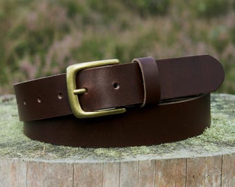 Full Grain Leather Belt: Antique Brown with Brass Buckle (35mm)