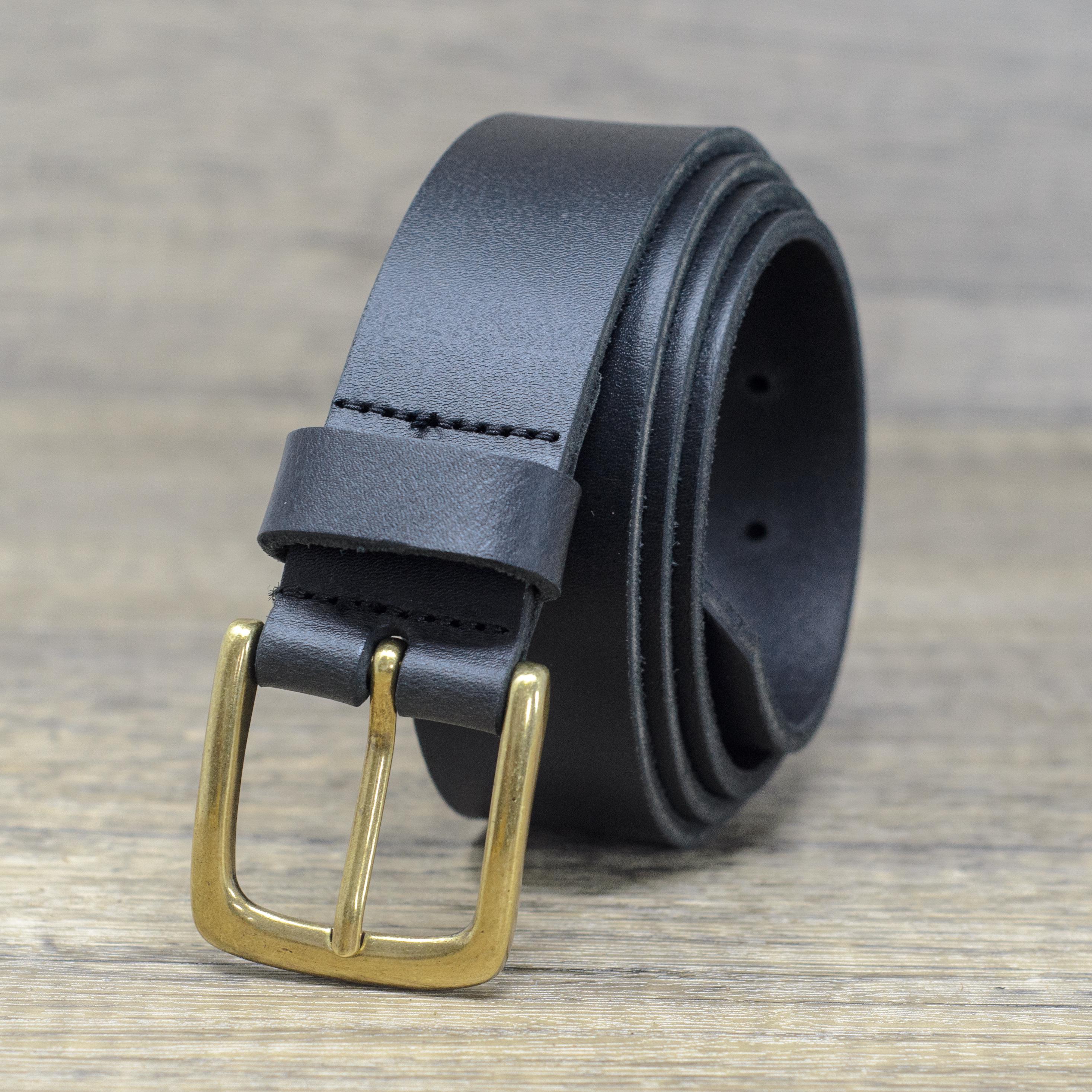 Full Grain Leather Belt: Black Ashford Ridge Brass Buckle  display picture 2