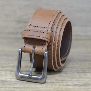 Full Grain Leather Edge Stitched 38mm Belt by Ashford Ridge (1.5&quot;) in Tan