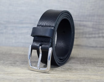 Pełnoziarnisty włoski skórzany pasek Ashford Ridge 35 mm 1,25" w kolorze czarnym, prezent dla mężczyzn, prezent urodzinowy, mąż, skórzana rocznica, garnitur dla syna