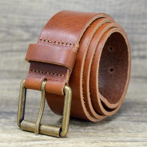 Mens Italian Real Leather Belt with Brass Colour Roller Buckle, 40mm in Tan Made in England, Gifts for Men, Anniversary, Birthday, Husband