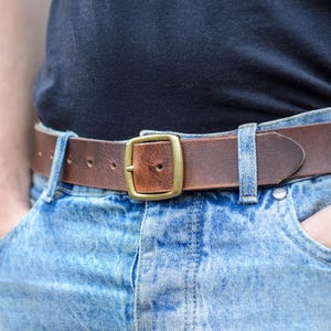 Full Grain Real Leather 34mm Belt with Brass Colour Full Buckle by Ashford Ridge (1.25&quot;) in Antique Brown