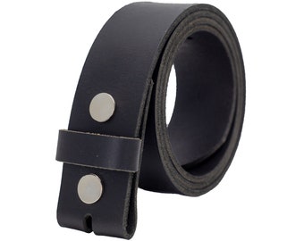 Ceinture à pression en cuir pleine fleur par Ashford Ridge 40 mm (1,5 po.) en noir avec boutons-pression argentés