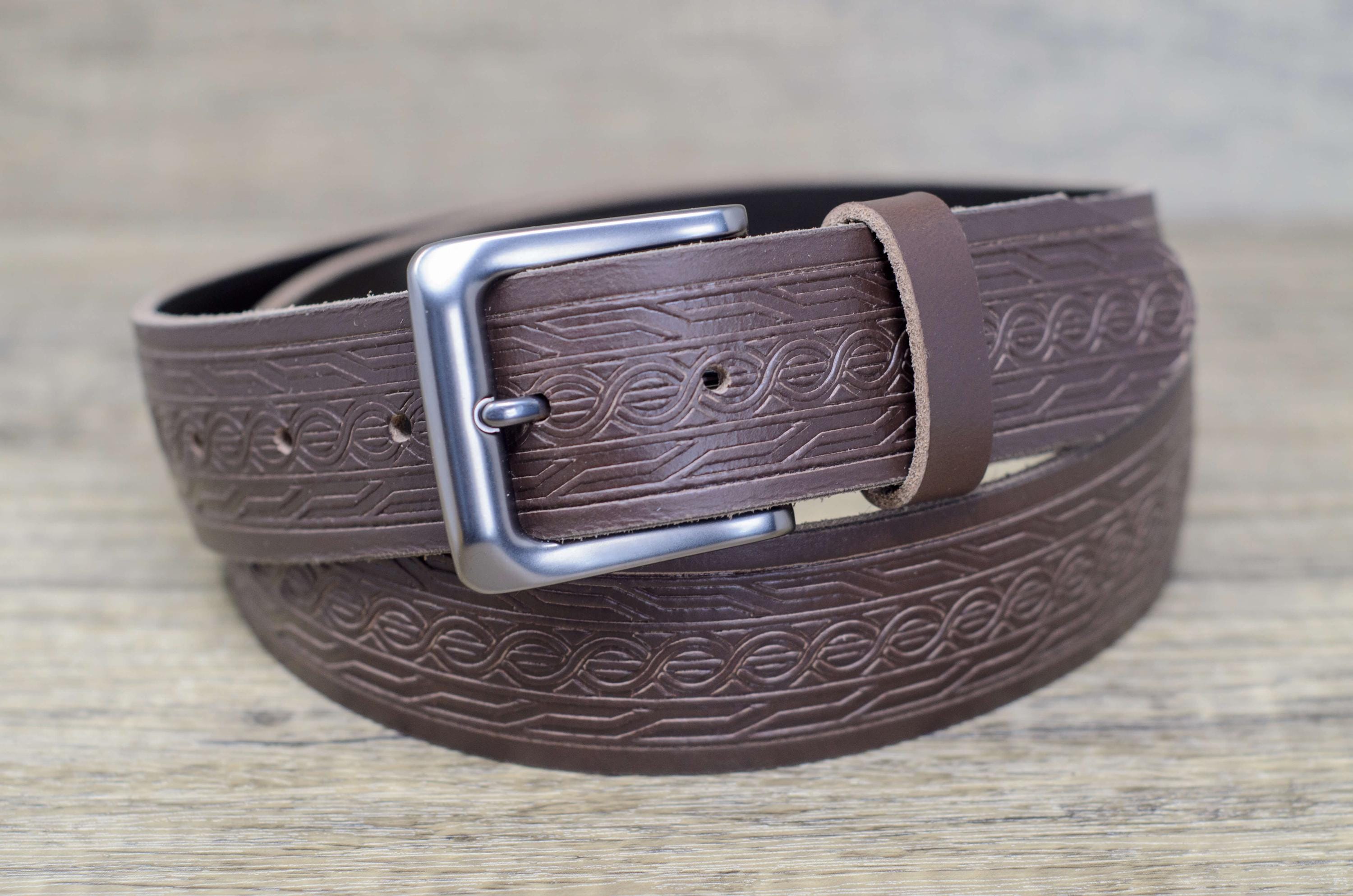 Unique Celtic Design Brown Belt Celtic knot print Genuine leather belt – Waddell leather main image 3