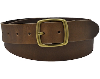 Full Grain Leather 34mm Belt with Brass Colour Full Buckle by Ashford Ridge (1.25") in Tan