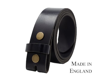 Full Grain Leather Snap On Belt by Ashford Ridge 40mm (1.5") in Gloss Black with Press Studs