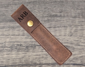 Personalised Real Leather Pen Holder Case Pouch in Vintage Brown Leather, Single Pen, Made in England Gifts for Her, Gifts for Him, Birthday
