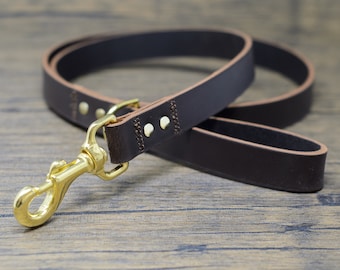 Guinzaglio per cani in pelle pieno fiore marrone con moschettone in ottone massiccio - Prodotto in Inghilterra