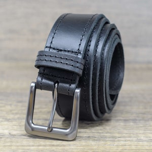 Full Grain Leather Edge Stitched 38mm Belt by Ashford Ridge (1.5&quot;) in Black, Valentines Gift for Him, Birthday Present, Traditional, Mens